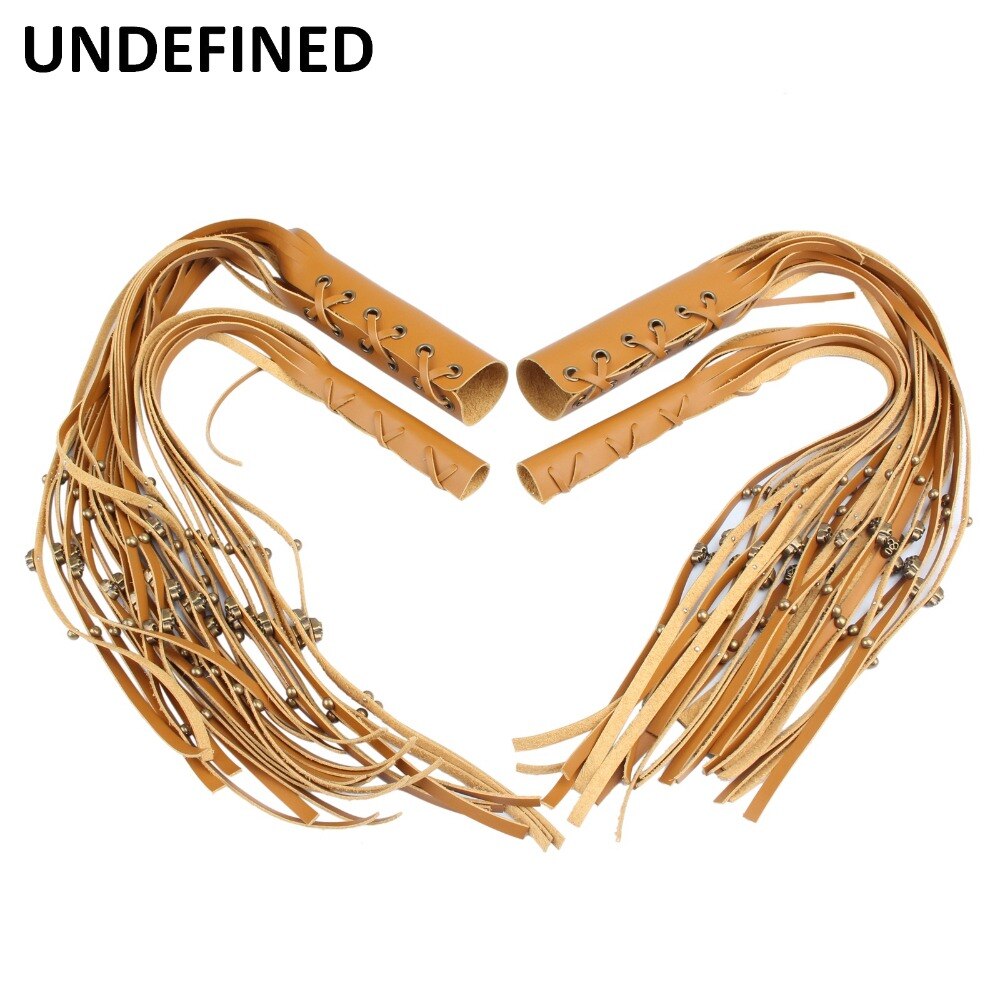 24" Motorcycle Skull Rivet Leather Hand Grips w/ Brake Lever Fringe