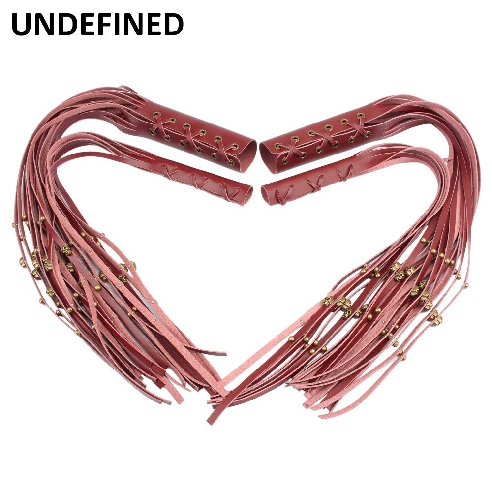 24" Motorcycle Skull Rivet Leather Hand Grips w/ Brake Lever Fringe