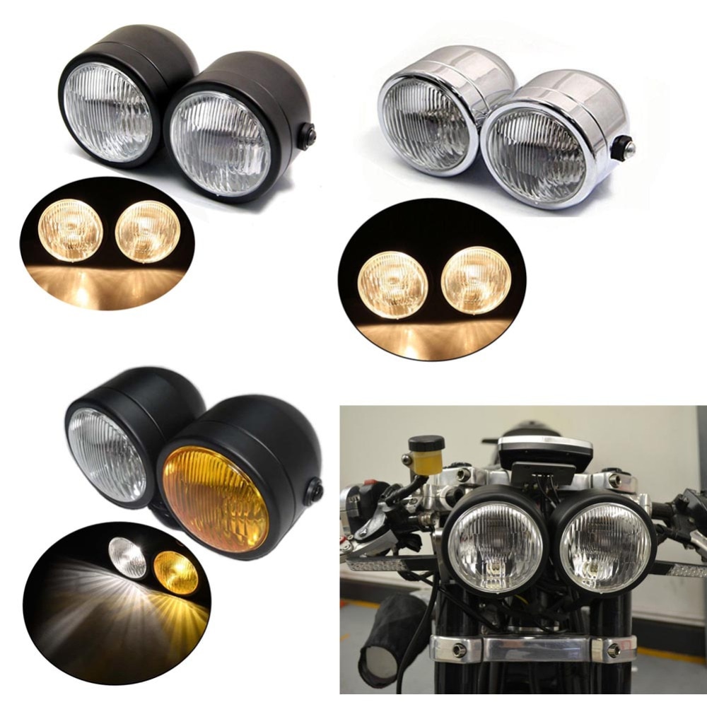 3 Color Motorcycle 4" Streetfigher Twin Round Headlight Double