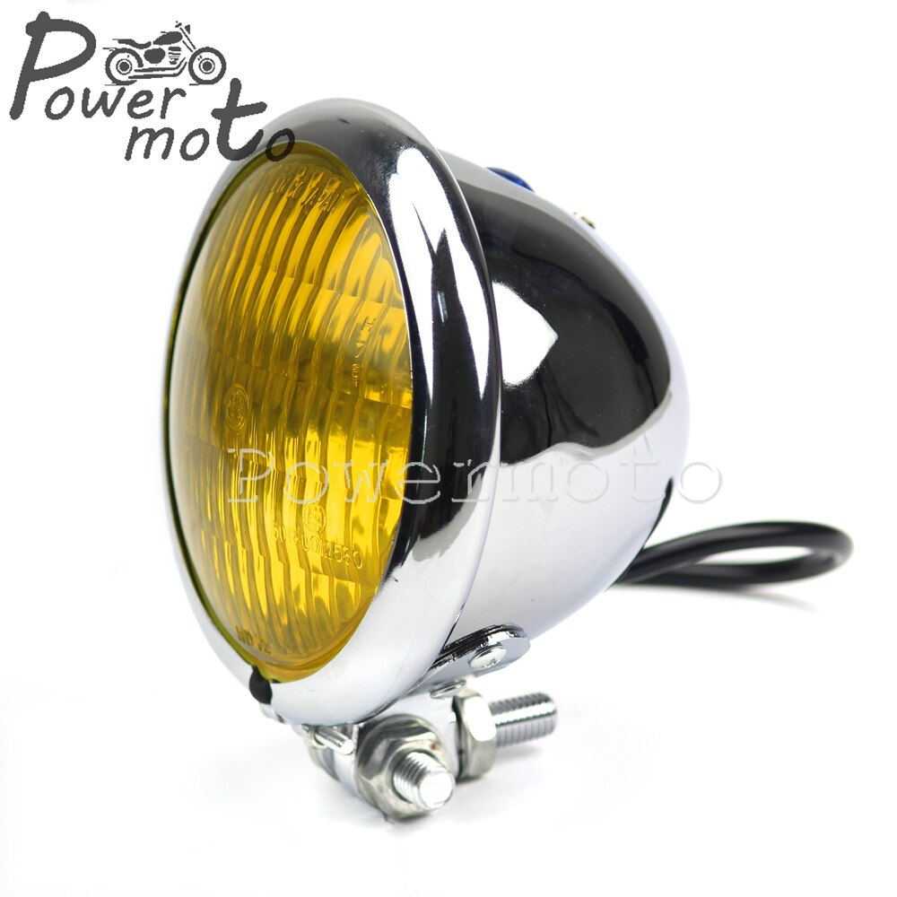Chrome-Yellow-Glass-Vintage-Cafe-Racer-Bobber-Headlamp-4-5-Headlight-Brat-Chopper-Custom-Motorcycle-4-3
