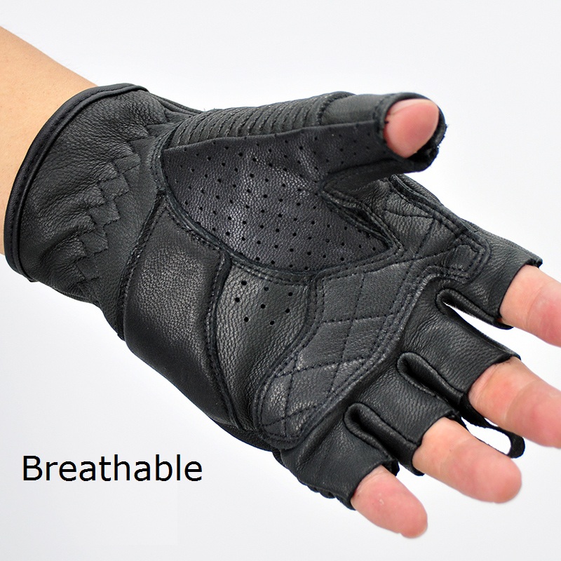 Genuine Leather half finger Motorcycle Gloves Summer Motocross Racing