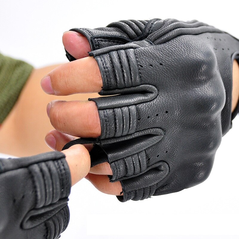 Genuine Leather half finger Motorcycle Gloves Summer Motocross Racing
