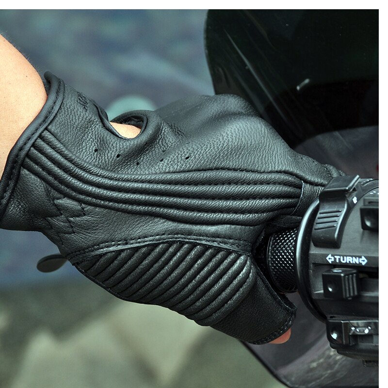Genuine Leather half finger Motorcycle Gloves Summer Motocross Racing