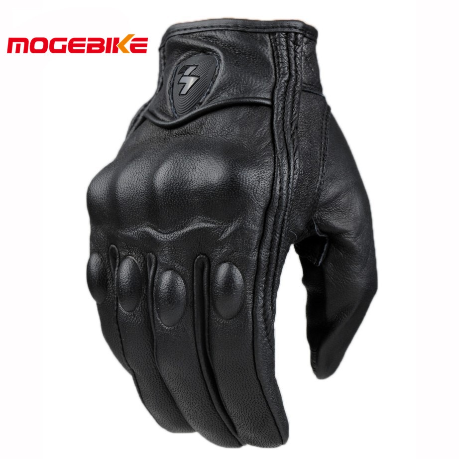 Retro Pursuit Perforated Real Leather Motorcycle Gloves Moto Waterproof
