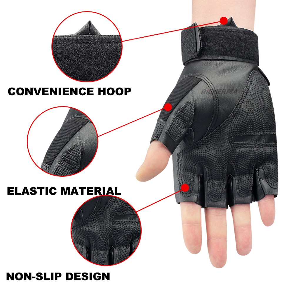 Summer Fingerless Leather Motorcycle Gloves Men Women Breathable ...