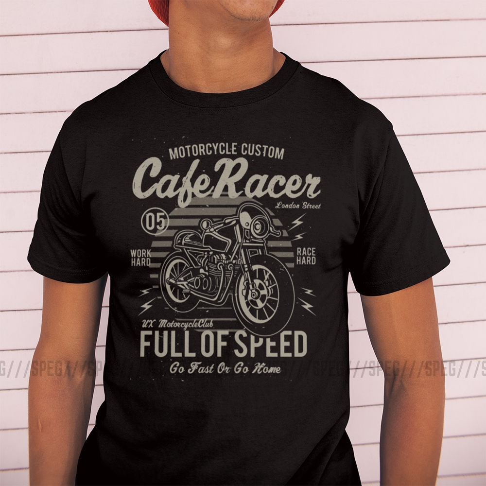 Cafe-Racer-Full-of-Speed-Motorcycle-Retro-T-Shirt-Vintage-100-Cotton-Tees-Round-Neck-Awesome