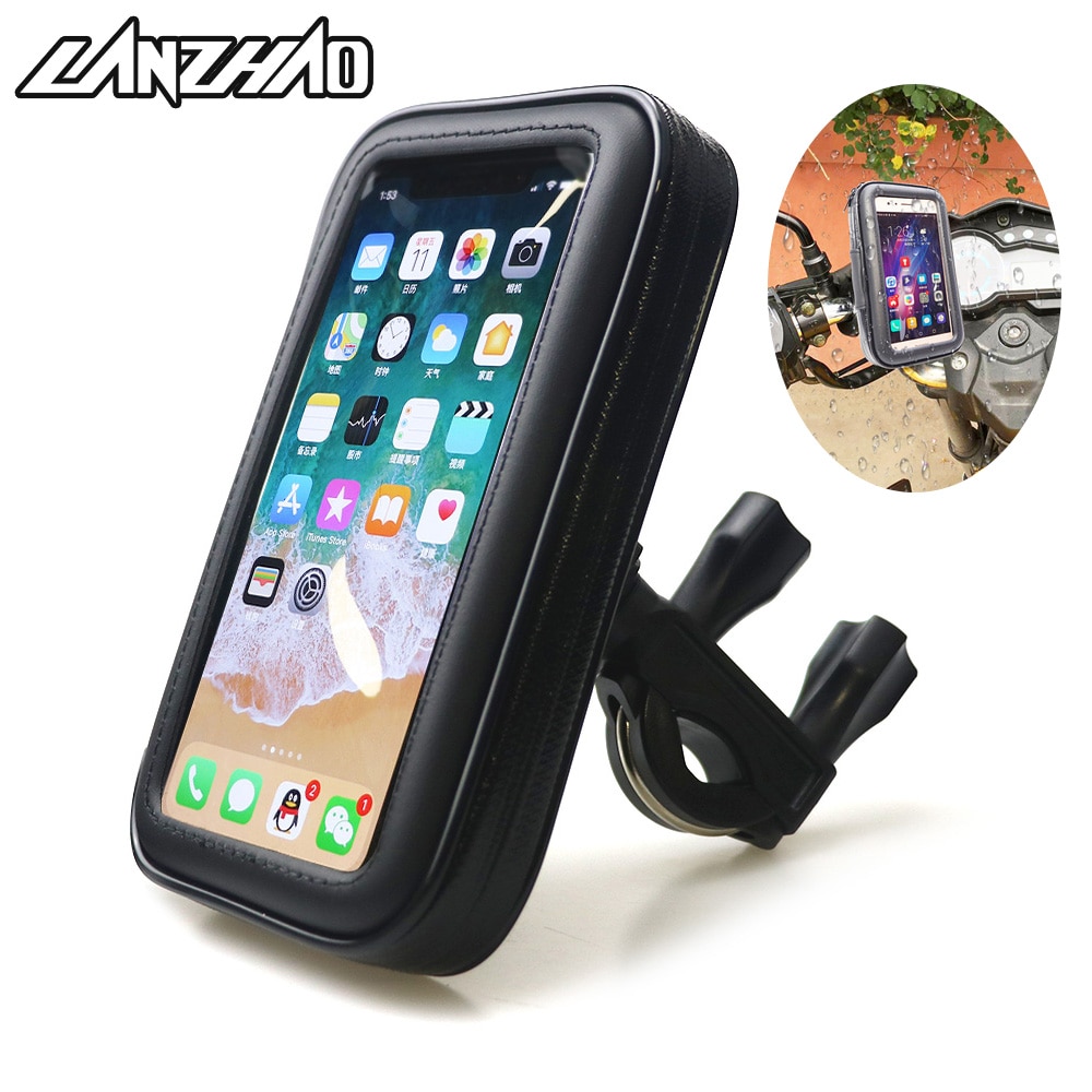 Motorcycle-Handlebar-Phone-Holder-Zipper-Pocket-Waterproof-PU-Leather-Accessories-Dual-Screw-for-Harley-Kawasaki-Touring-6